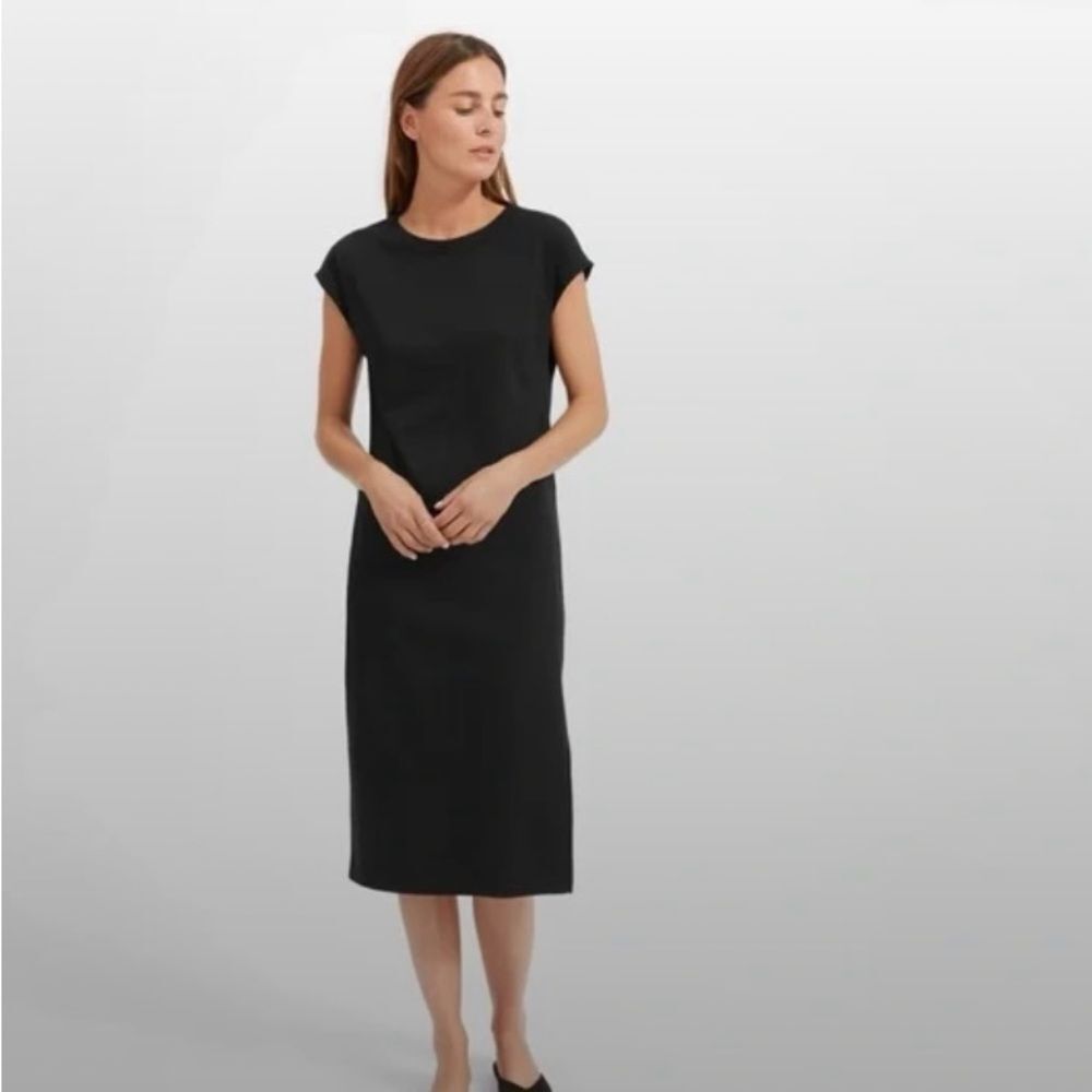 Everlane Black Boxy Cap Sleeves Midi Boho Lagenlook Dress M